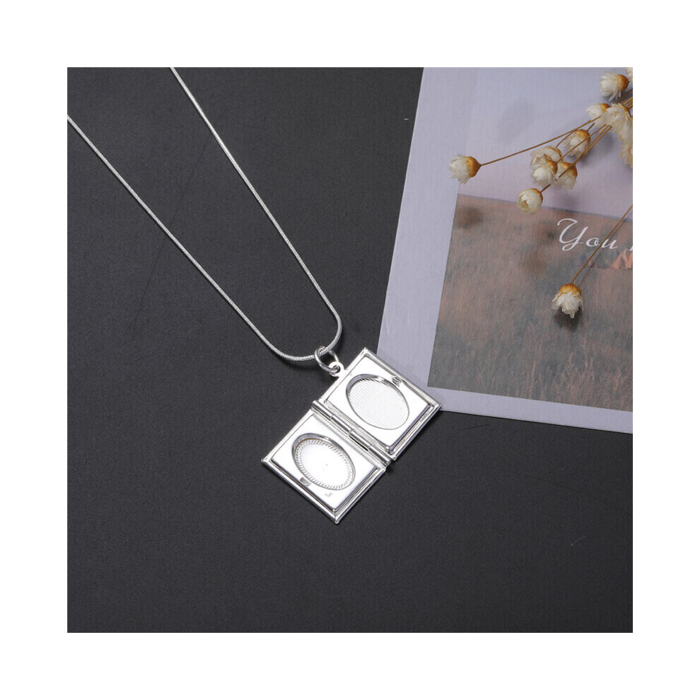 Pure Silver 925 Charm Necklaces For Women Square Openable Photo Locket Pendant & Necklace Chain Vintage Lover Jewelry Bijoux