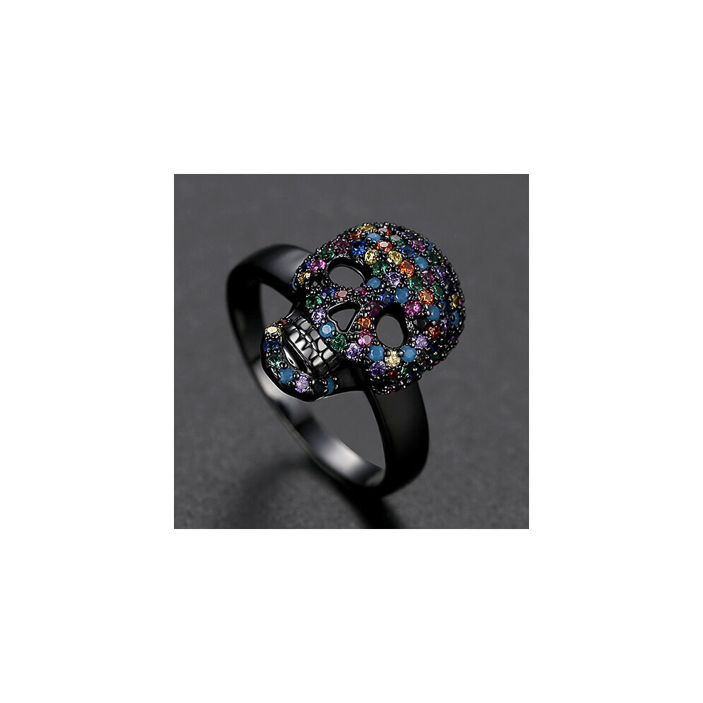 Punk Colorful CZ Skeleton Devil Ring Bling Zircon Skull Face Iced Rings For Men Fashio Biker Hip Hop Jewelry