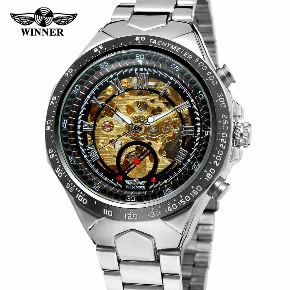 Winner Top Mens Watch Automatic Movt Stainless Steel Band Military Wristwatch Clock