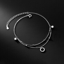 Real 925 Sterling Silver Double Layer Helmi Crystal Zirkoni ketju Anklet Naisten Minimalistinen Jalka Beach Korut Lahja