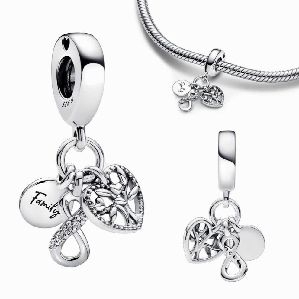 Family Infinity Triple Dangle Charm 925 Silver Bead Fit Bracelets DIY Woman Jewelry Making