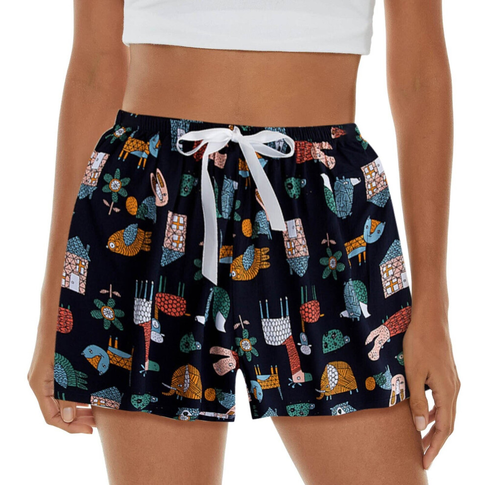Summer Women Casual High Waist Shorts Pants Womens Bohemian Beach Lightweight Printed Drawstrings Elastic Waist Lounge Bottoms