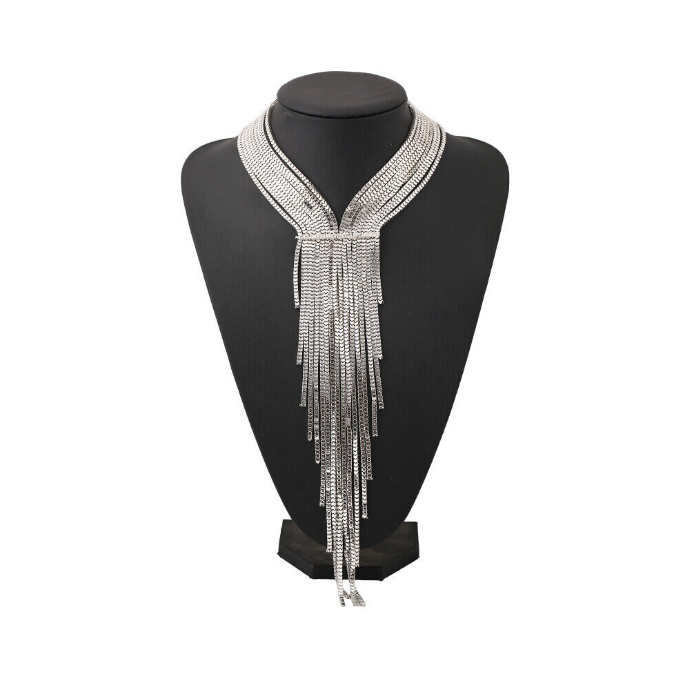 Silver Plated Vintage Statement Big Choker Necklace Women Boho Indian Ethnic Large Collar Maxi Chunky Necklace Jewelry