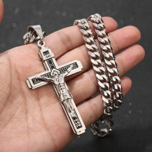 Stainless Steel Crucifix Jesus Cross Necklace Pendant Multilayer Jesus Christ Crucifix Necklaces with 24'' Chain Top