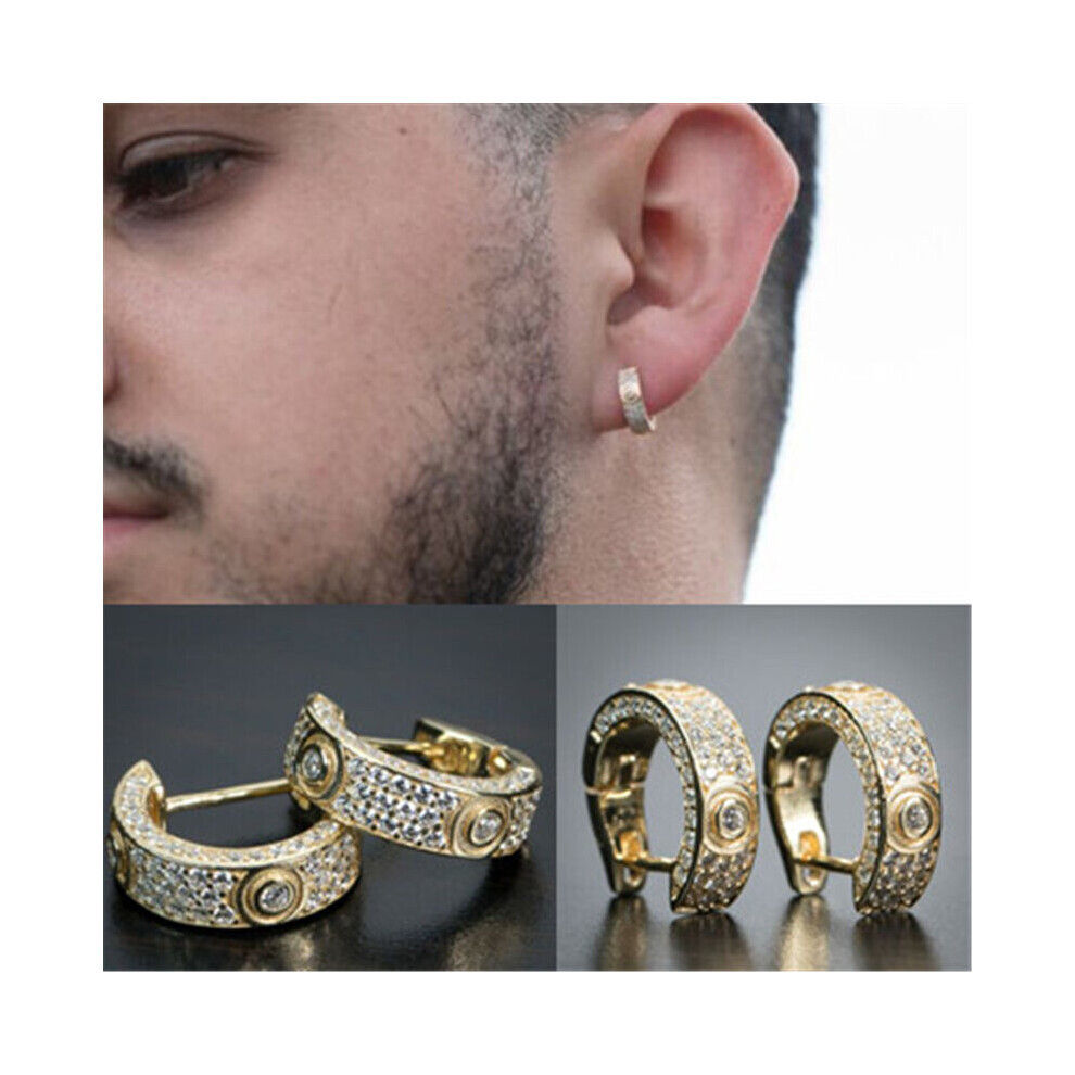 Style Full Set Zircon Earrings Men's Earrings Hip Hop Earrings Hoop Earrings Allergy Prevention Earrings Multicoloured