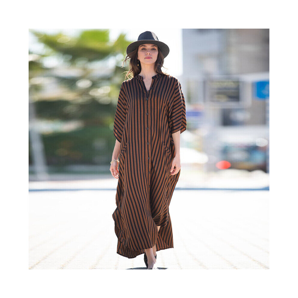 Fitshinling Oversized Shirt Long Dress Leopard Snake Print Striped Cover-Up Holiday Loose Split Kaftan Big Size Button Up Robe