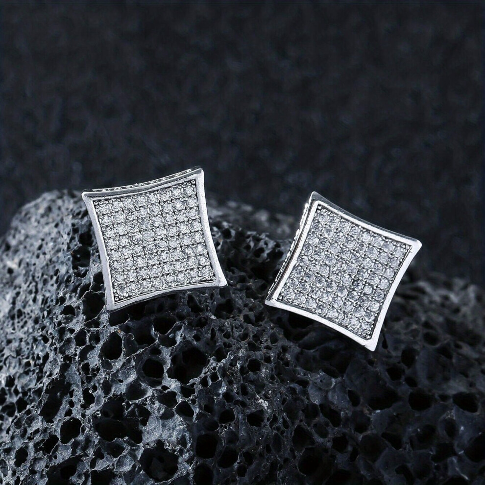2pcs pair Hip Hop Style Square Earrings With Zircon For Men