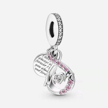 Mamička nekonečno Pave Double Dangle Charm 925 striebro šperky Fit Európa náramok korálky DIY Making doplnky