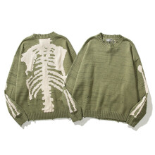 Stricken KAPITAL Totenkopf Pullover Männer Frauen Groß Skelett Grafik KAPITAL Pullover Vintage Destroyed Grünes Loch Pullover