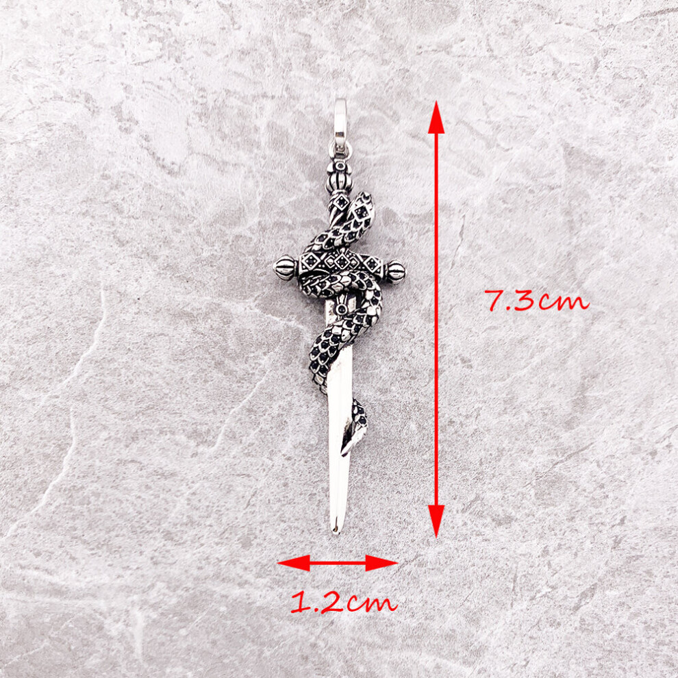 Pendant Blackened Sword With Snake Fine Vintage Jewelry Europe 925 Sterling Silver Gift For Woman & Men