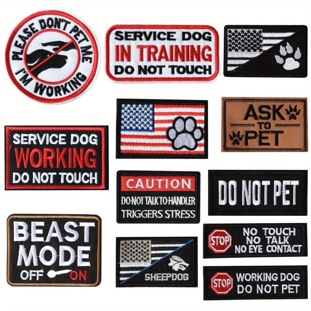 J CARP 12pcs Service Dog Patches For Men Tactical Pet In Training Embroidered Fastener Hook And Loop Patch For Dog Vest Harnesses Collar
