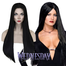 Morticia Wednesday Wig Cosplay Hairpiece Addam Family Adult Party Halloween Prop