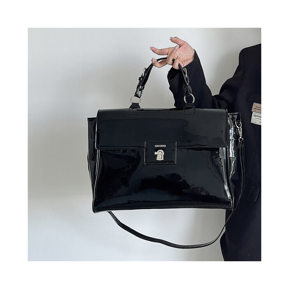 Patent Black Leather Single Shoulder Bag Glossy Large Capacity Crossbody Handbag
