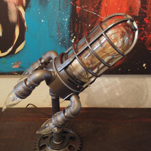 Industrial Rocket Table Lamp - Retro Steampunk Ship Lamp, Flame Night Light, Unique Gift