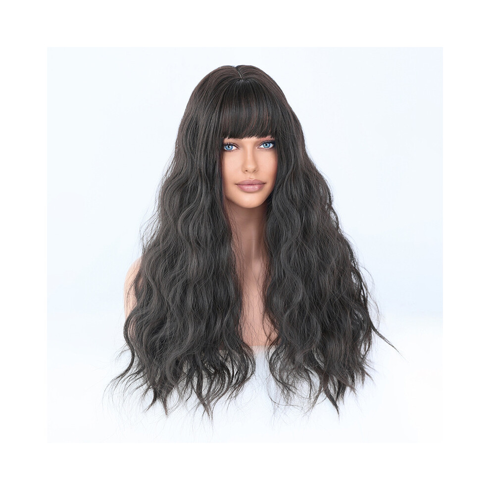 (Black tea_68cm 26inch) New wig women long hair wavy curly hair dark blonde wig cover rose net Ombre Blonde Wig