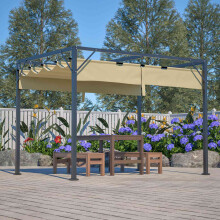 (Beige) BIRCHTREE Steel Frame Pergola Garden Shade Retractable PE Canopy Outdoor 3x2M