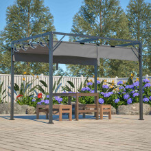 (Grey) BIRCHTREE Steel Frame Pergola Garden Shade Retractable PE Canopy Outdoor 3x2M
