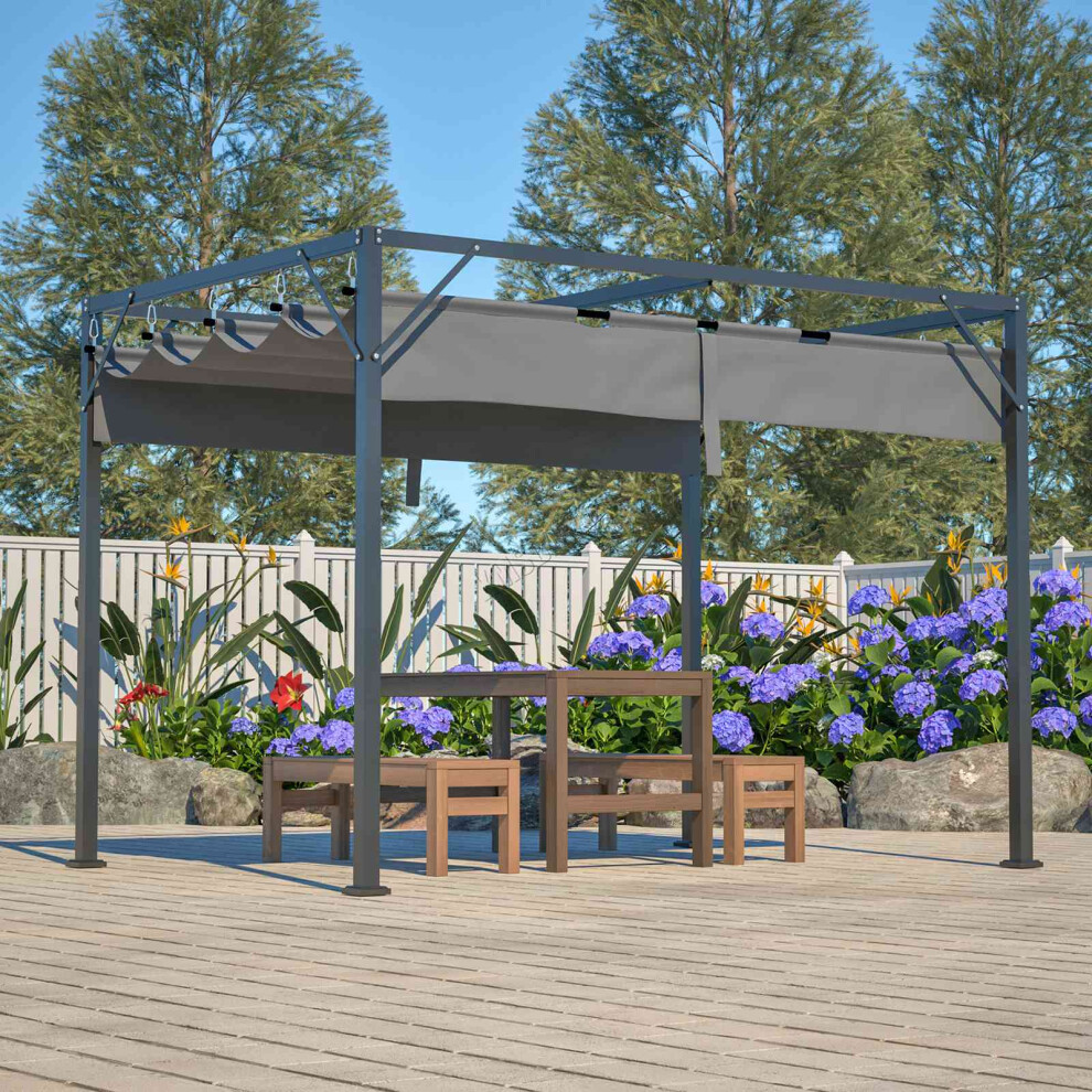 Birchtree (Grey) Steel Frame Pergola Garden Shade Retractable Pe Canopy Outdoor 3X2m Grey