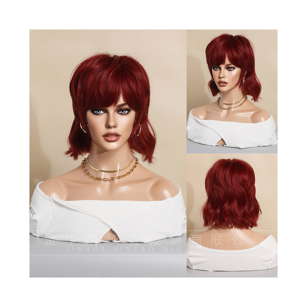 (Dark red_31cm 12.2inch) New silver wig short hair European and American internet celebrity black short hair Nyane Lebajoa Hair wigs