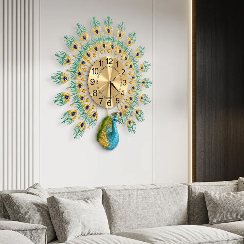 Metal Peacock Wall Clock Battery Operated Clock 2