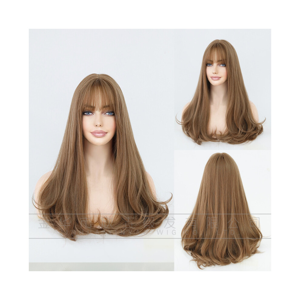 Unisex Silver (Honey Tea Flax_55cm 22Inch) New Platinum Blonde Wigs Synthetic Long Curly Wig With Bangs