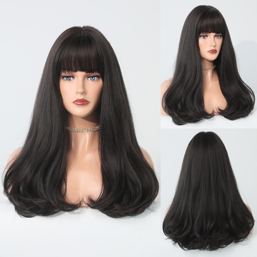 Unisex Black,Silver (Black Tea Color_55cm 22Inch) New Platinum Blonde Wigs Synthetic Long Curly Wig With Bangs