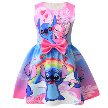 (Picture color, 130 yards) Cartoon Digital Print Girls Dress Bow Dress Games Consoles