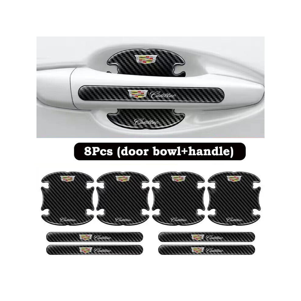(For Cadillac) 8X Car Door Handle Bowl Anti-Scratch Cover Carbon Fiber Guard Protector Stickers 8021991828703