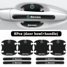 (For Skoda) 8x Car Door Handle Bowl Anti-Scratch Cover Carbon Fiber Guard Protector Stickers