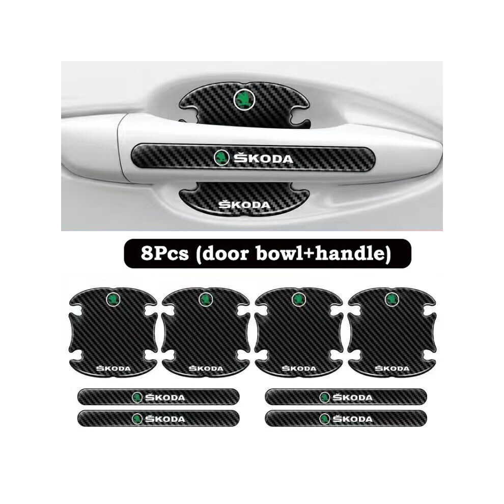 (For Skoda) 8X Car Door Handle Bowl Anti-Scratch Cover Carbon Fiber Guard Protector Stickers 8021991827959