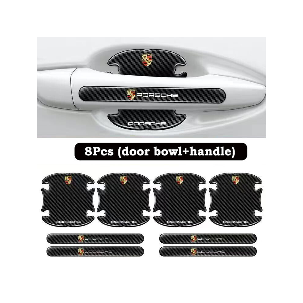 (For Porsche) 8X Car Door Handle Bowl Anti-Scratch Cover Carbon Fiber Guard Protector Stickers 8021991828888