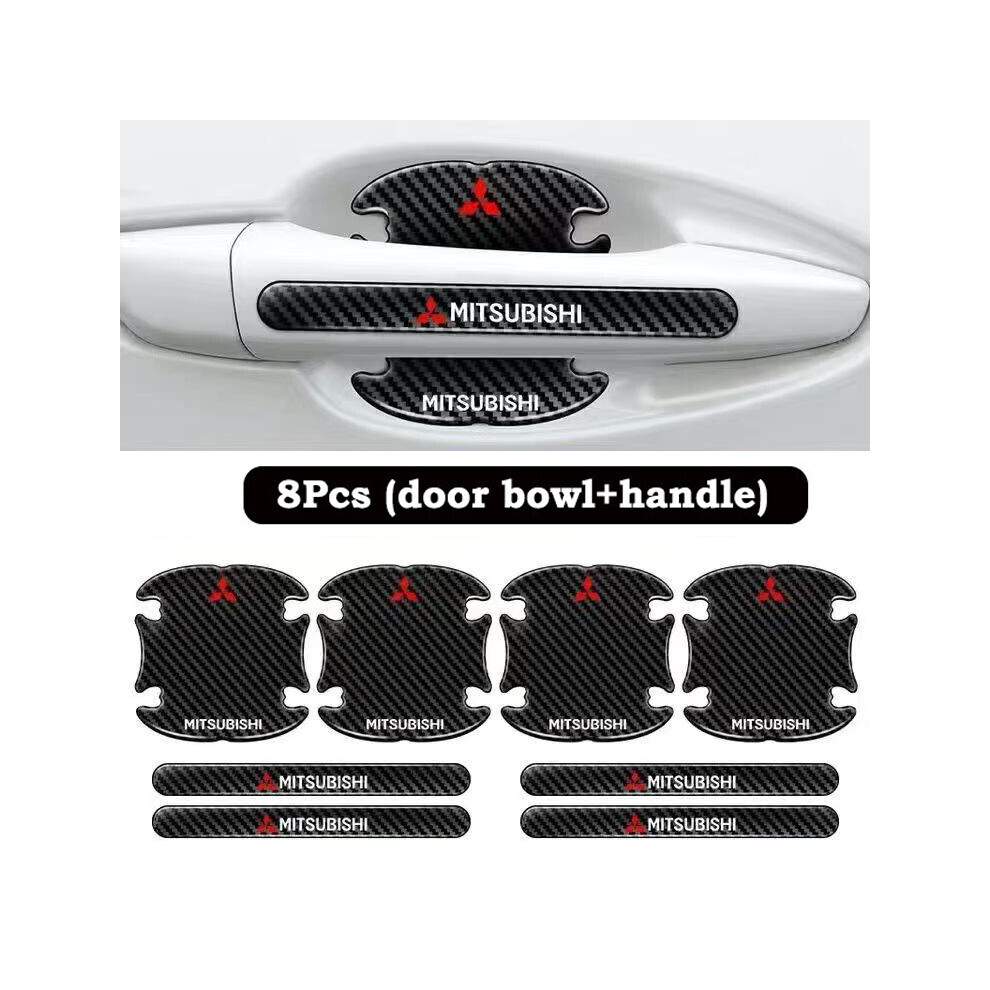 (For Mitsubishi) 8X Car Door Handle Bowl Anti-Scratch Cover Carbon Fiber Guard Protector Stickers 8021991829960