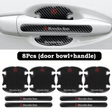 (For Mercedes-Benz) 8x Car Door Handle Bowl Anti-Scratch Cover Carbon Fiber Guard Protector Stickers