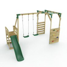 (Monkey Bars plus Deck & 6ft Slide - Venus, Green) Rebo Wooden Children's Swing Set with Monkey Bars plus Deck & 6ft Slide