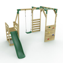 (Monkey Bars plus Deck & 6ft Slide - Solar, Green) Rebo Wooden Children's Swing Set with Monkey Bars plus Deck & 6ft Slide