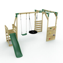 (Monkey Bars plus Deck & 6ft Slide - Satellite, Green) Rebo Wooden Children's Swing Set with Monkey Bars plus Deck & 6ft Slide