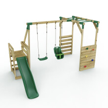 (Monkey Bars plus Deck & 6ft Slide - Luna, Green) Rebo Wooden Children's Swing Set with Monkey Bars plus Deck & 6ft Slide