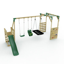 (Monkey Bars plus Deck & 6ft Slide - Halley, Green) Rebo Wooden Children's Swing Set with Monkey Bars plus Deck & 6ft Slide