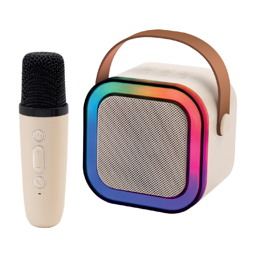Global Gizmos 54959 Mini Karaoke Machine with Wireless Microphone / Wireless Portable Bluetooth Speaker / Multi-Coloured LED Lights-image-OPC-PGJC6FQ-NEW