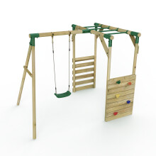 (Monkey Bars - Solar, Green) Rebo Wooden Children's Garden Swing Set with Monkey Bars