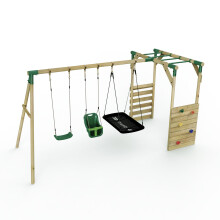 (Monkey Bars - Halley, Green) Rebo Wooden Children's Garden Swing Set with Monkey Bars