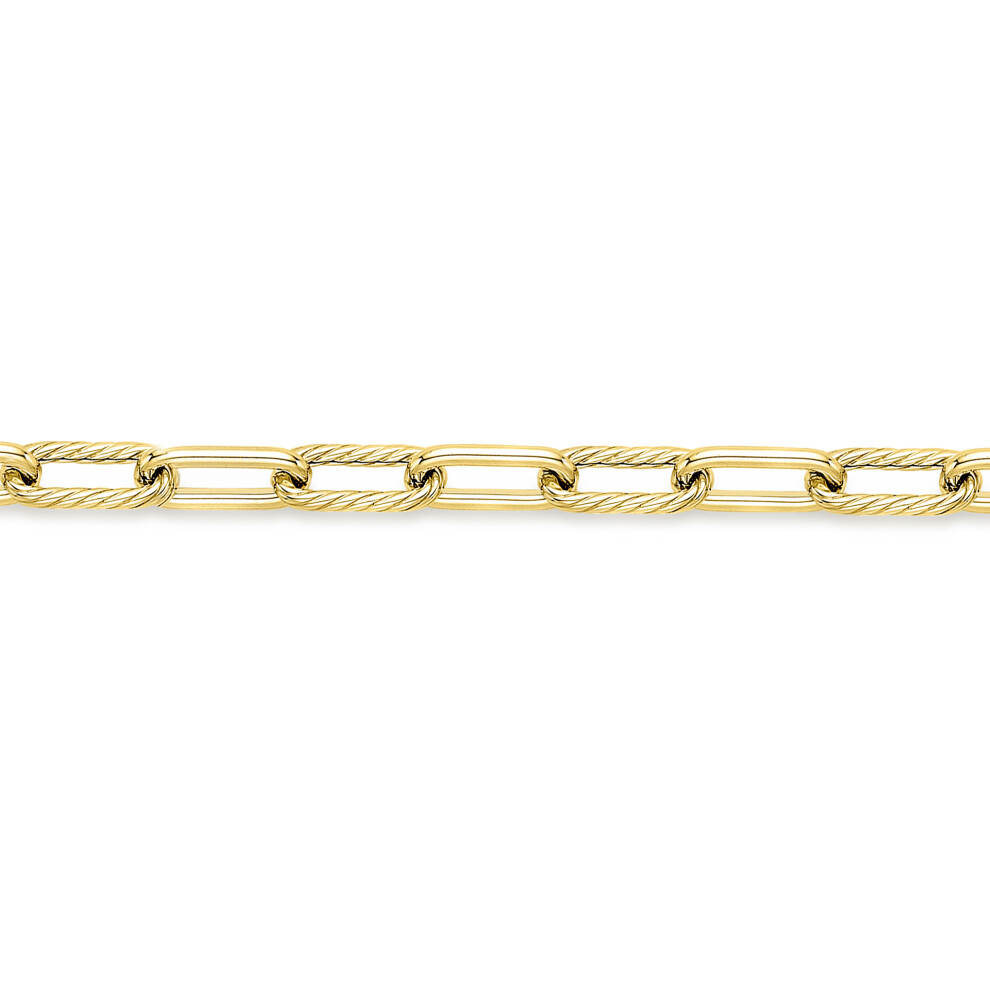 Jewelco London Ladies 9ct Yellow Gold Twist Rope Oval Paperclip Chain Bracelet 4mm 7.5"/19cm - BRNR02826-07