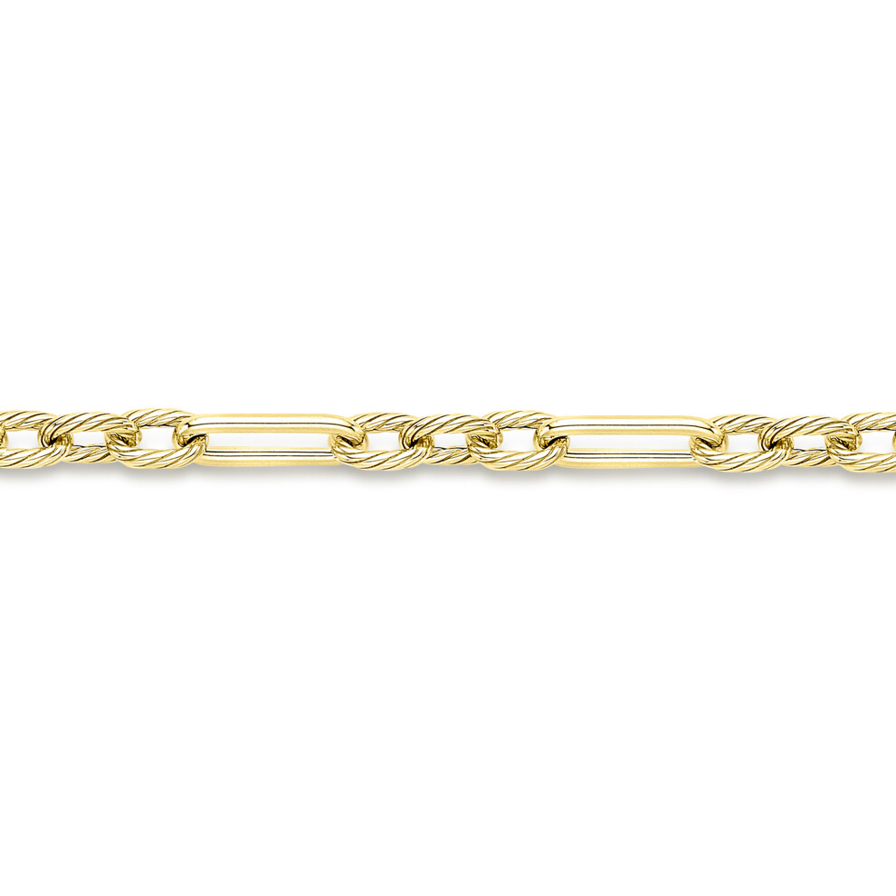 Jewelco London Ladies 9ct Yellow Gold Twist Rope Oval Paperclip Figaro Chain Bracelet 4mm 7.5"/19cm - BRNR02827-07