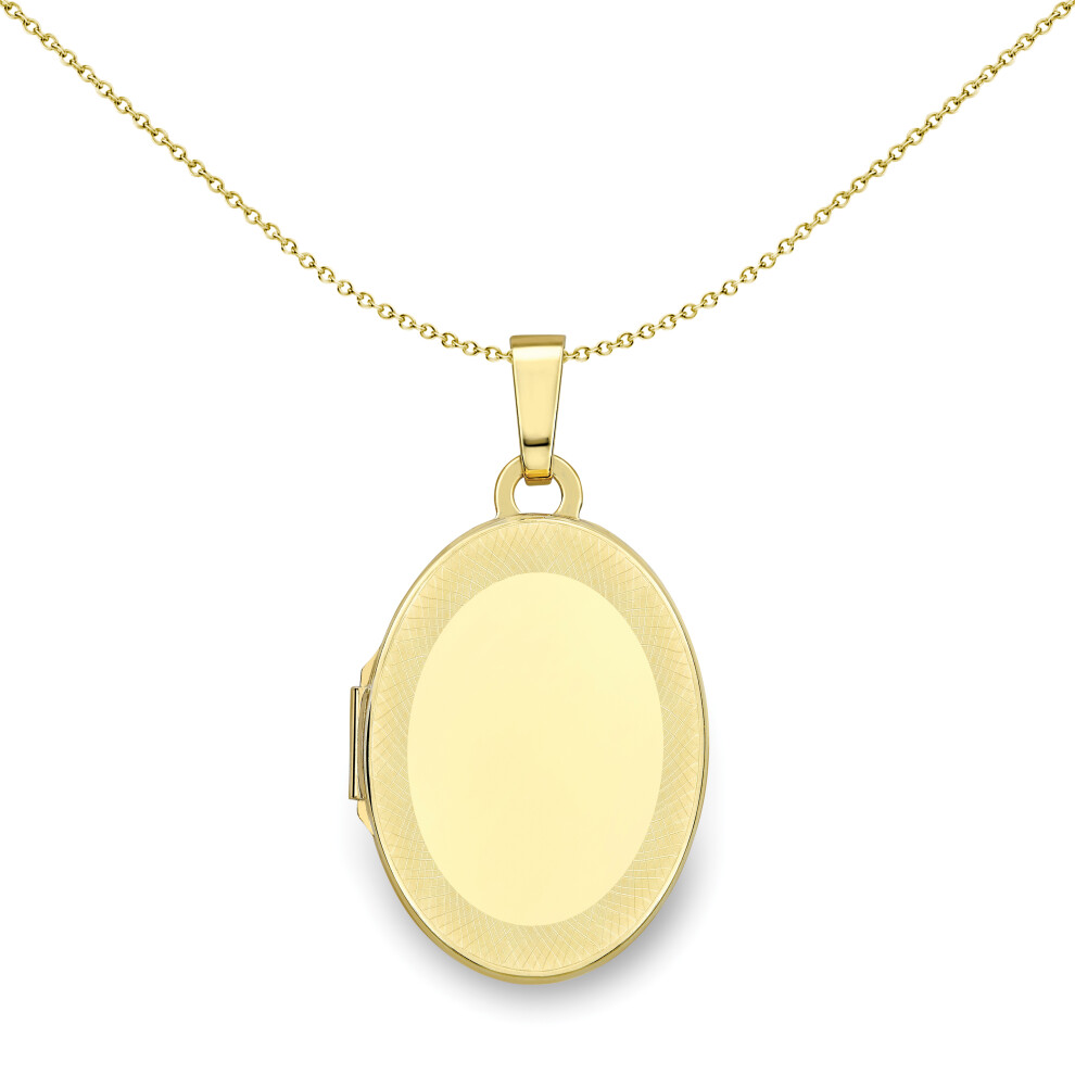 Jewelco London Ladies 9ct Yellow Gold Diamond-cut Snake Skin Texture Oval Locket Pendant 18mm - LKNR02239