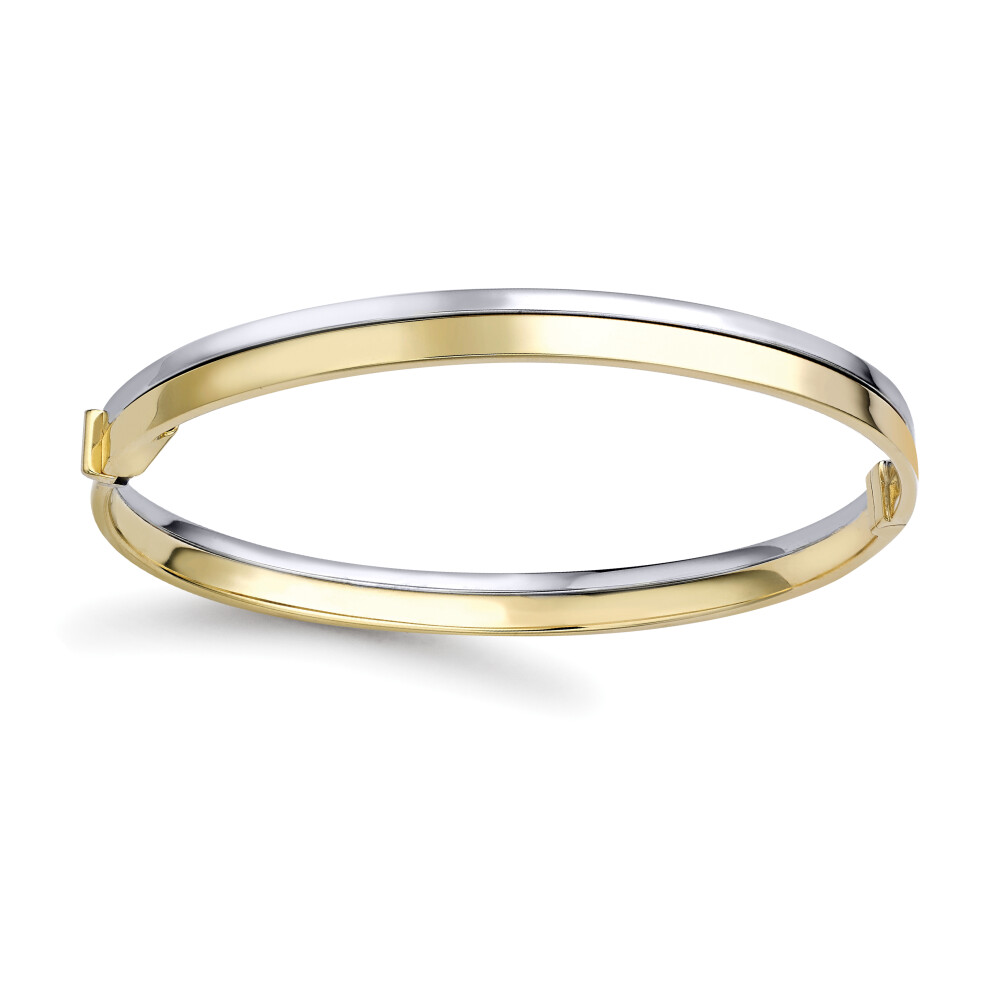 Jewelco London Ladies 9ct White & Yellow Gold Rectangular Dual Tube Minimalist Bangle Bracelet 6mm - BNNR02349