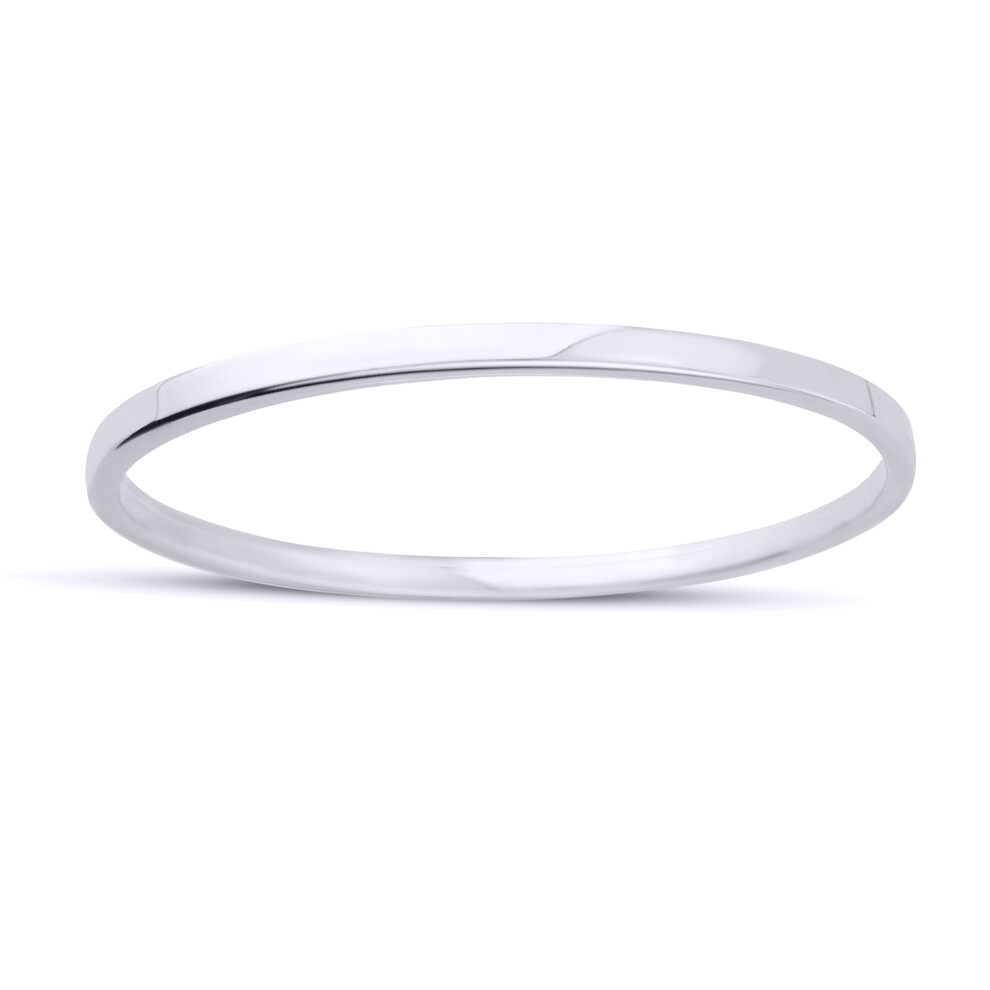 Jewelco London Ladies 9ct White Gold D-Shape Flat Court Tube Minimalist Oval Bangle Bracelet 3mm - BNNR02355