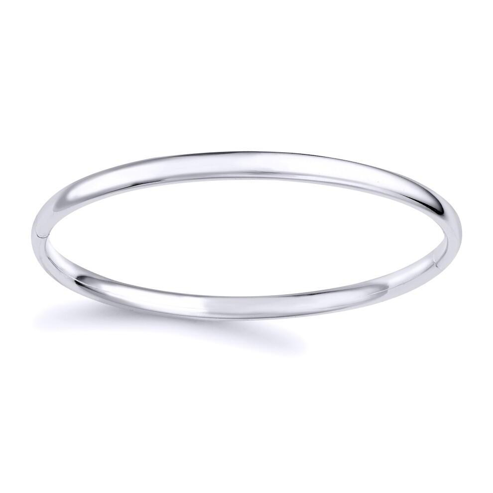 Jewelco London Ladies 9ct White Gold Oval Court Tube Minimalist Bangle Bracelet 4.2mm - BNNR02353