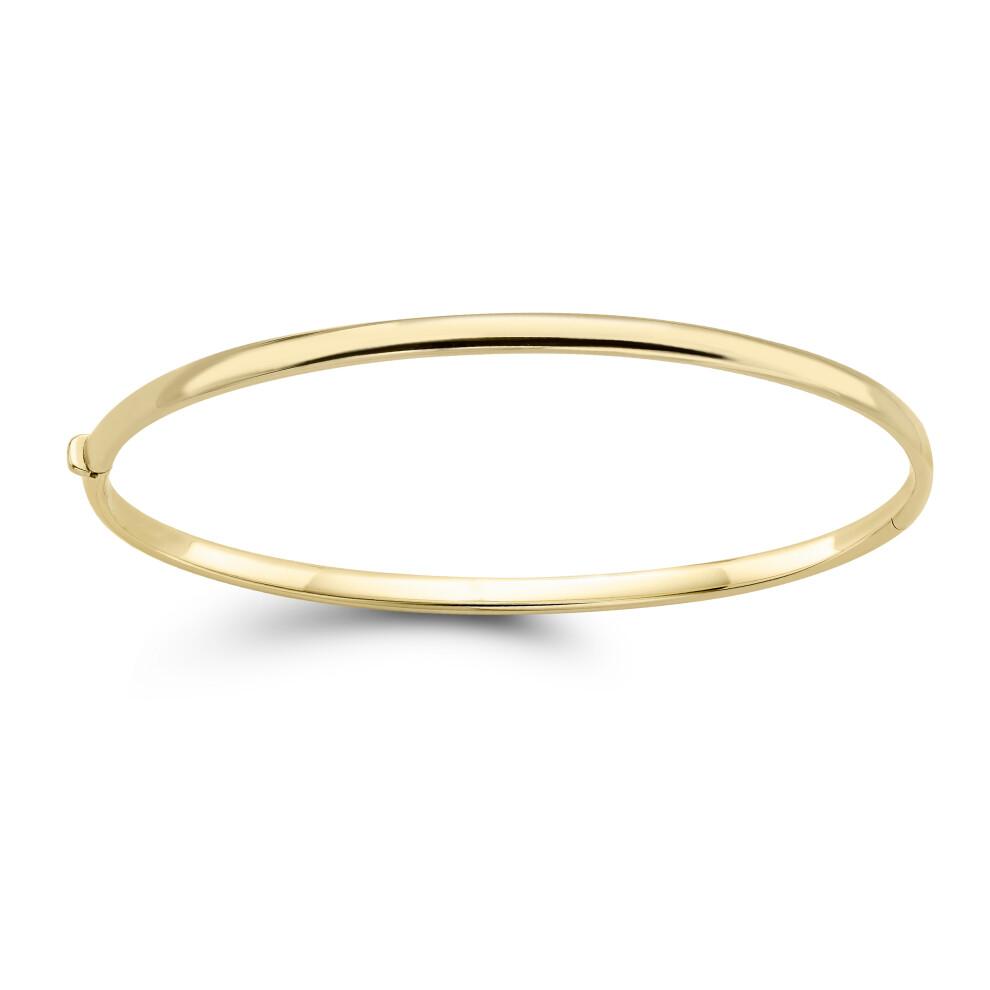 Jewelco London Ladies 9ct Yellow Gold D-Shape Tube Minimalist Oval Bangle Bracelet 3mm - BNNR02357