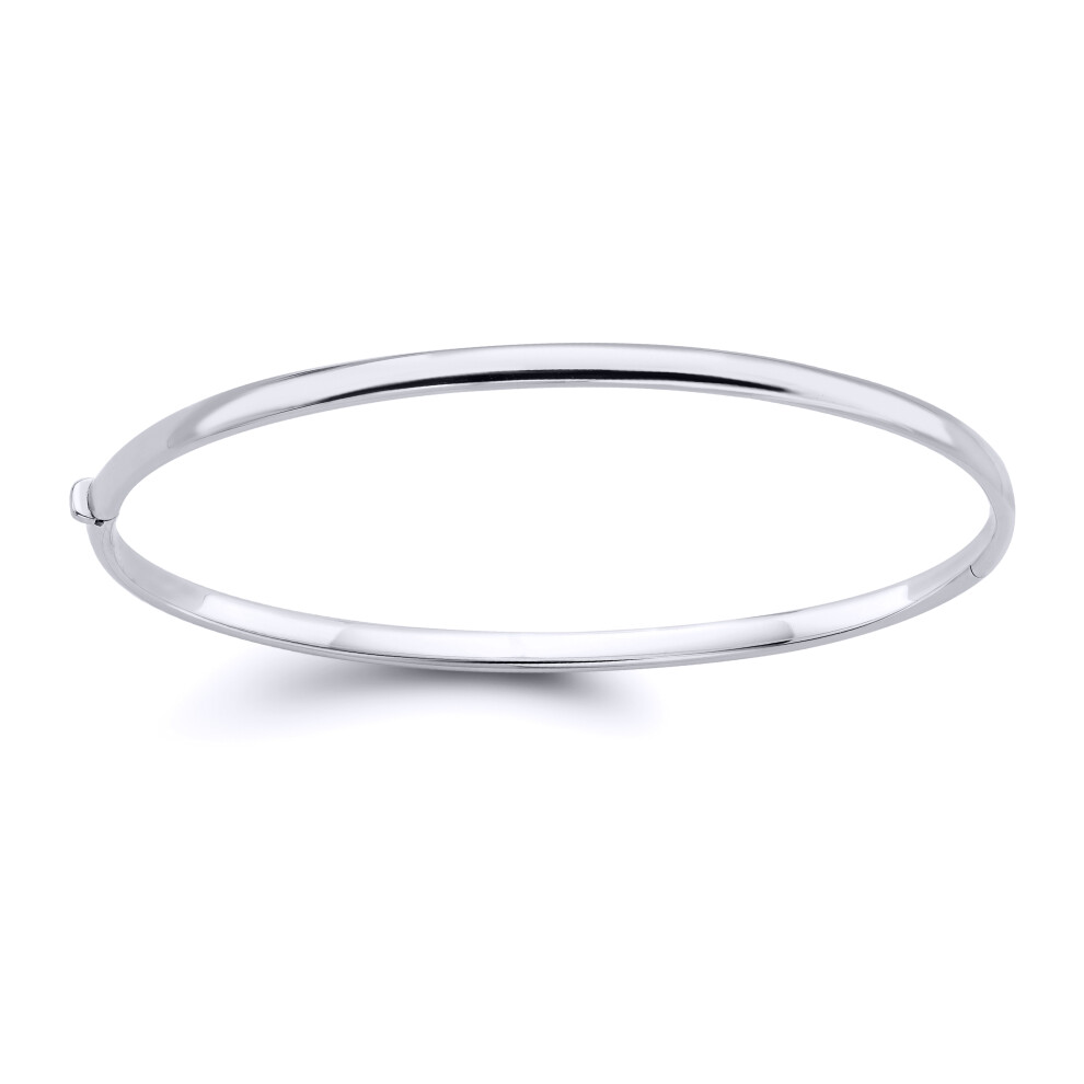 Jewelco London Ladies 9ct White Gold D-Shape Tube Minimalist Oval Bangle Bracelet 3mm - BNNR02358