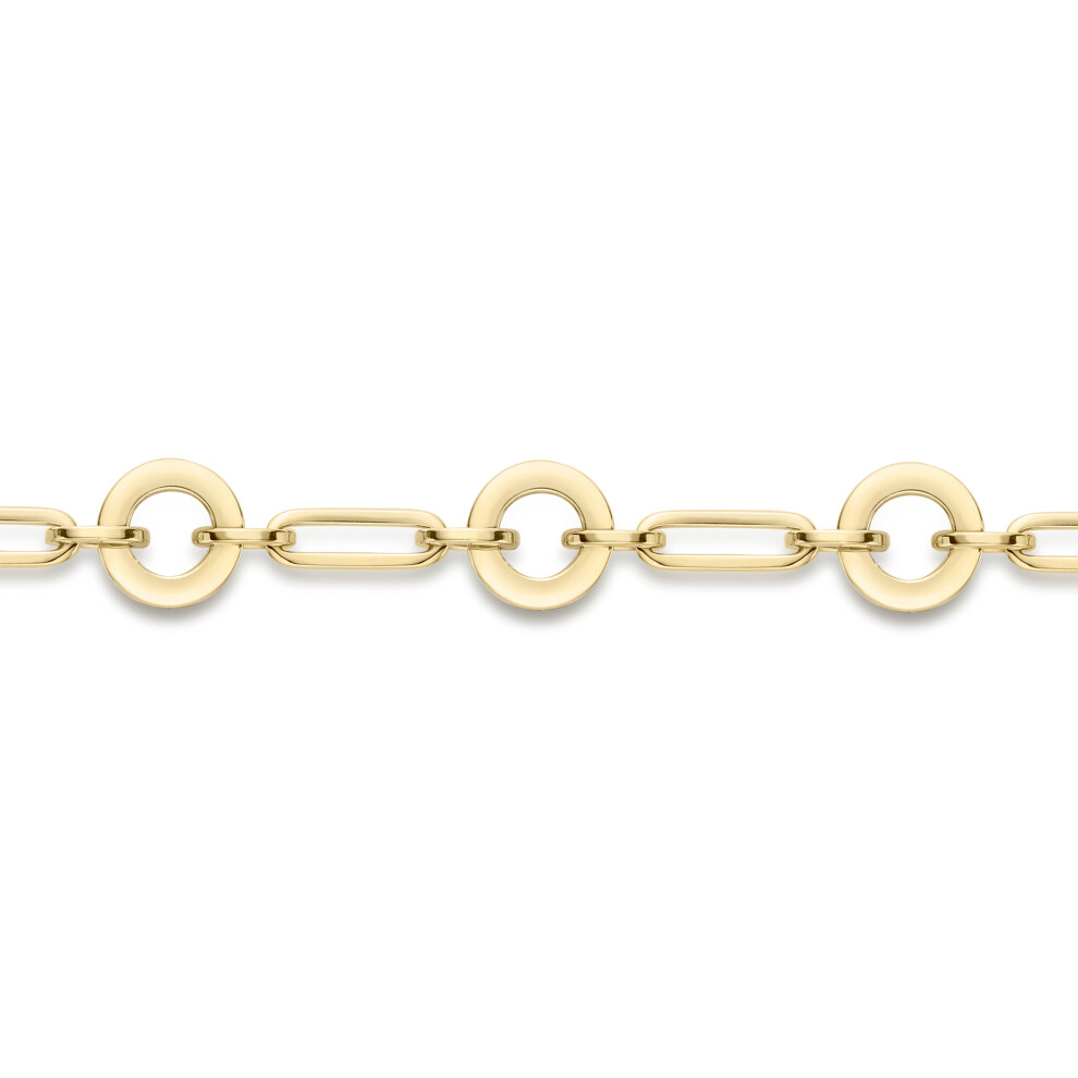Jewelco London Ladies 9ct Yellow Gold Flying Saucer Paperclip Chain Bracelet 10mm 7.5"/19cm - BRNR02882-07